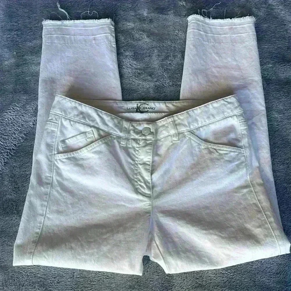 Luisa Cerano Soft Raw Hem Skinny Jeans White Size 8 - Picture 9 of 13